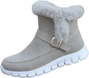 Ladmiple Snow Boots For Women Cute Wide Calf Warm Ankle Booties Comfortable Slip On Outdoor Fur Lined Walking Winter Shoes