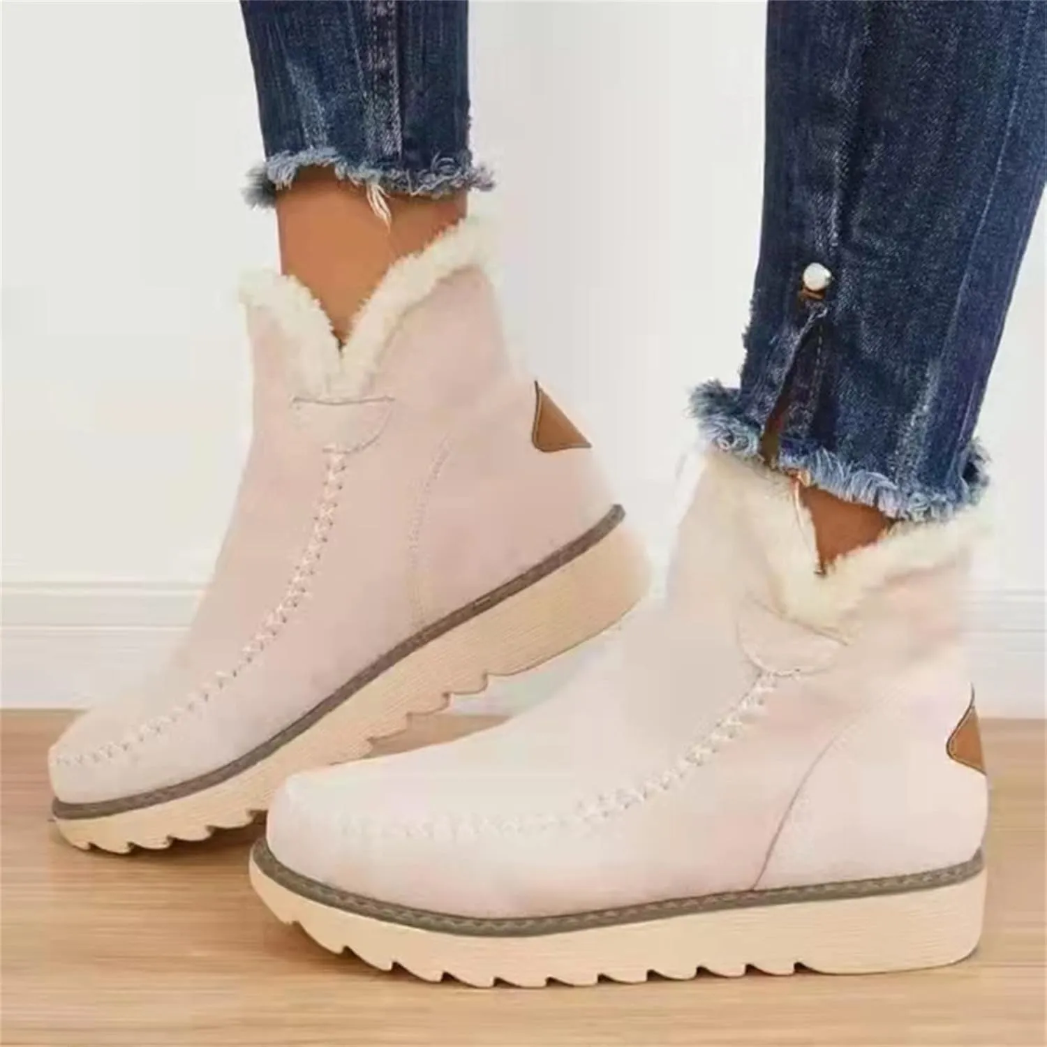 Ladmiple Snow Boots For Women Wide Faux Fur Lined Warm Winter Ankle Boots Outdoor Short Booties Fashion Slip On Walking Shoes