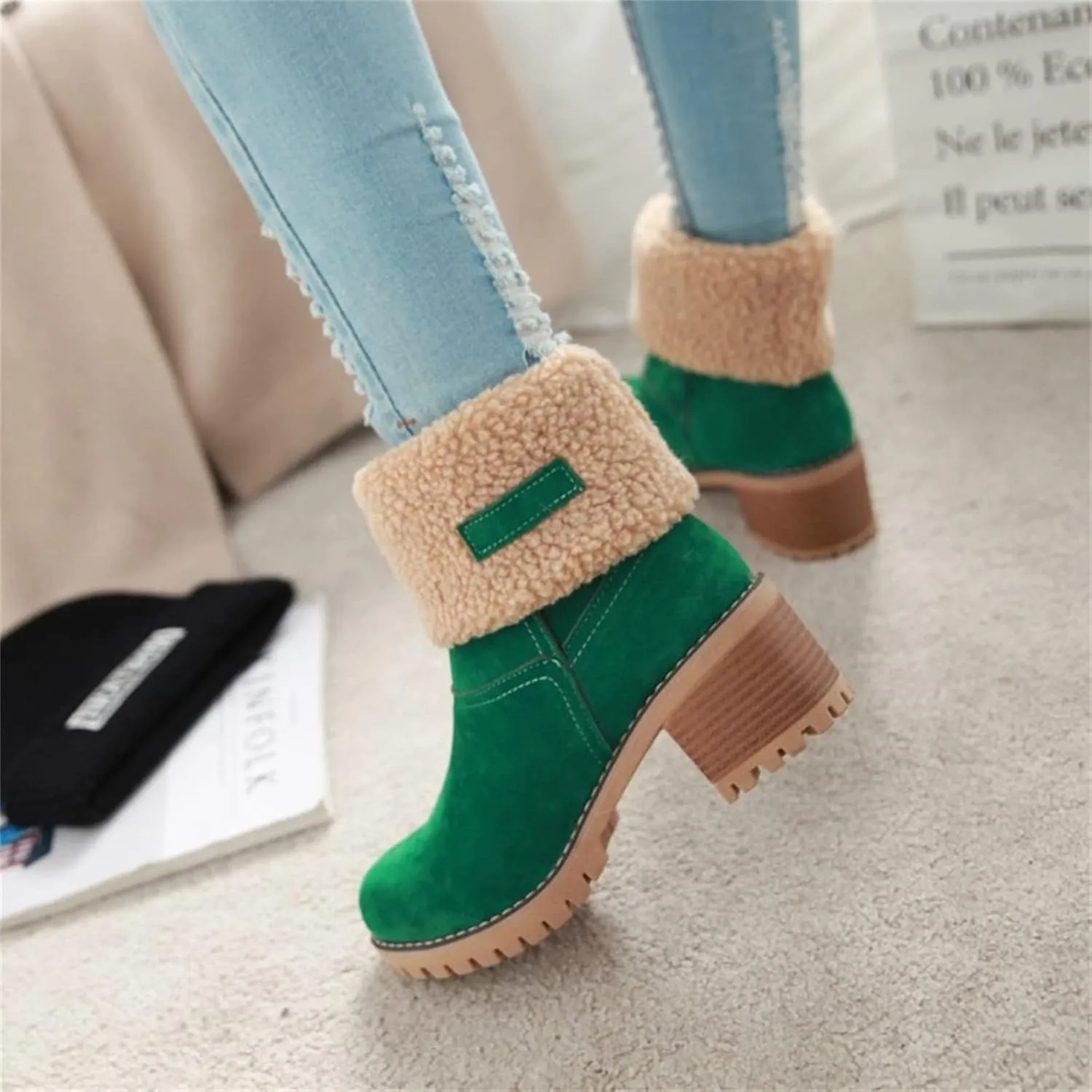 Ladmiple Winter Boots For Women 2023 Snow Ankle Booties Slip on Warm Comfortable Outdoor Fur Lined Thickening Walking Shoes