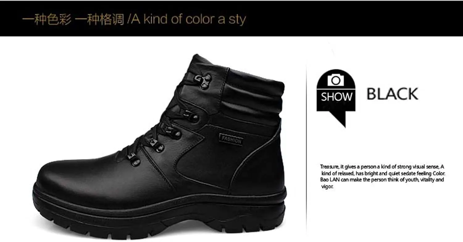 Men's Fashion Motorcycle Boots With Thermal Insulation, Waterproof And Warm Fur Lining, Winter Snow Boots For Hiking, OversizedOutdoor Boots