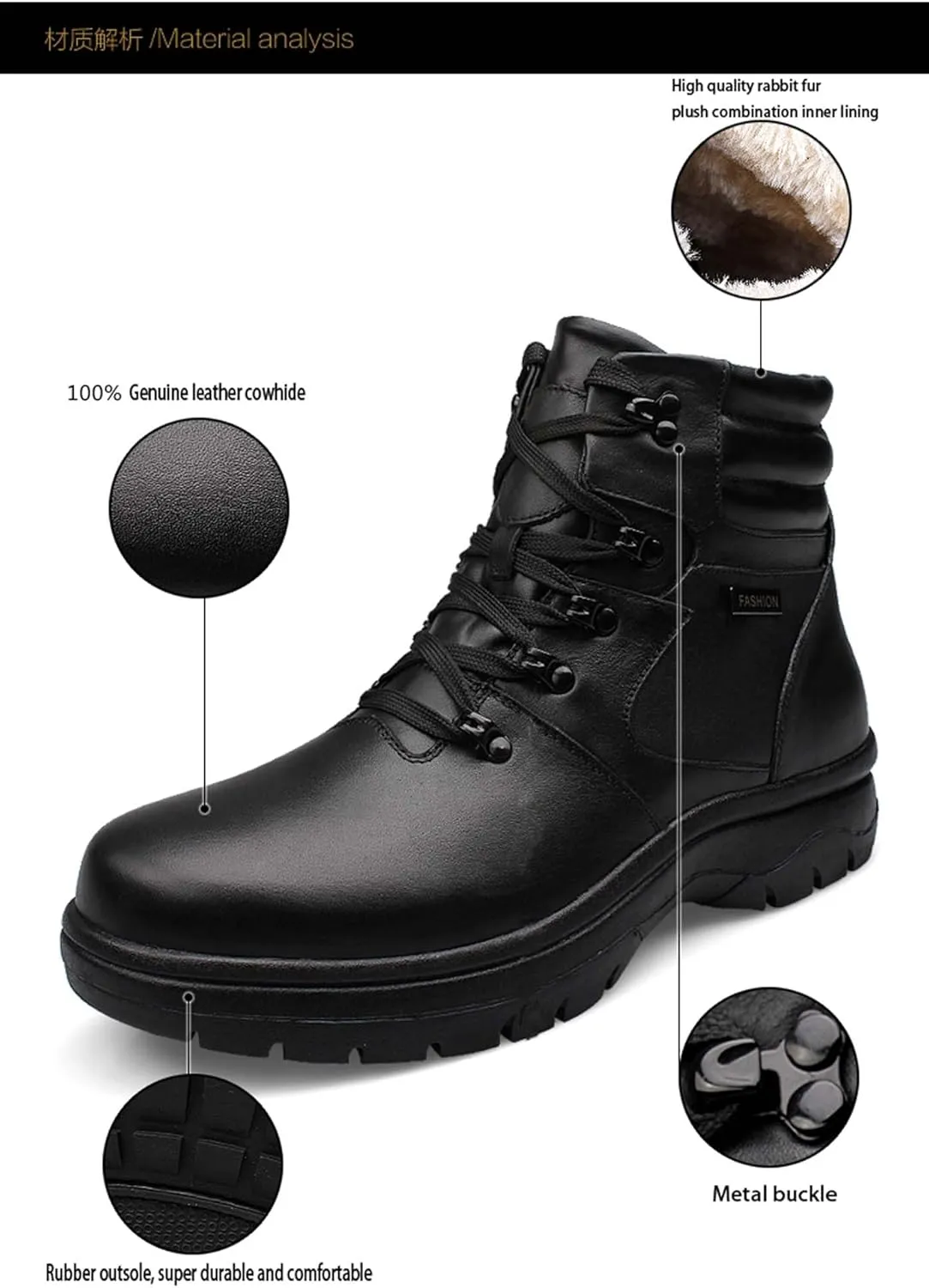 Men's Fashion Motorcycle Boots With Thermal Insulation, Waterproof And Warm Fur Lining, Winter Snow Boots For Hiking, OversizedOutdoor Boots