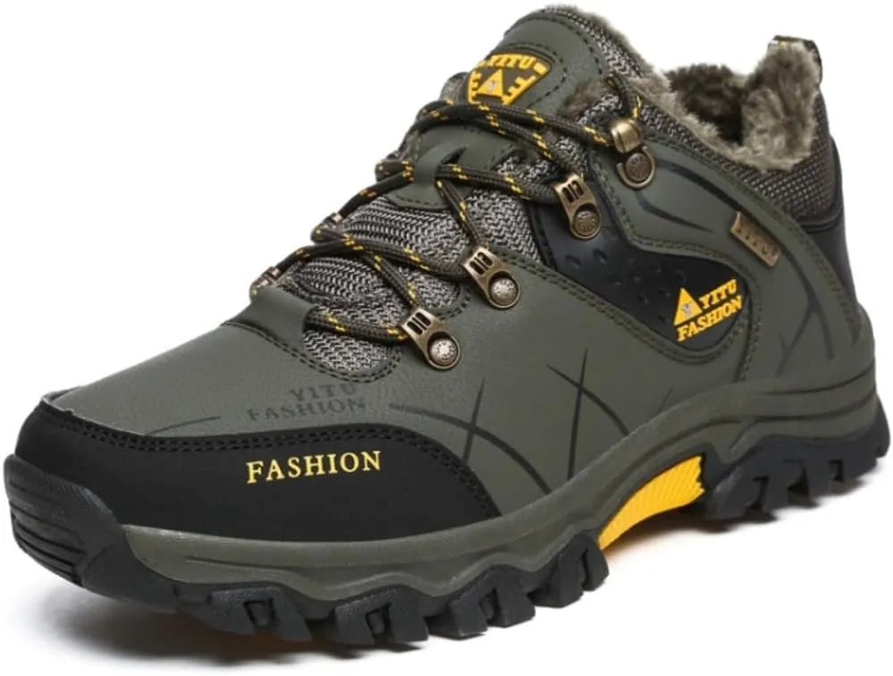 Mens Hiking Winter Snow Insulated Waterproof Outdoor Boots Short Boots with Warm Inner Lining, Lace-Up Closure, Round Toe - Running & Casual Wear