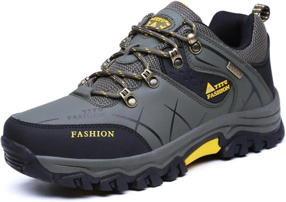 Mens Hiking Winter Snow Insulated Waterproof Outdoor Boots Short Boots with Warm Inner Lining, Lace-Up Closure, Round Toe - Running & Casual Wear