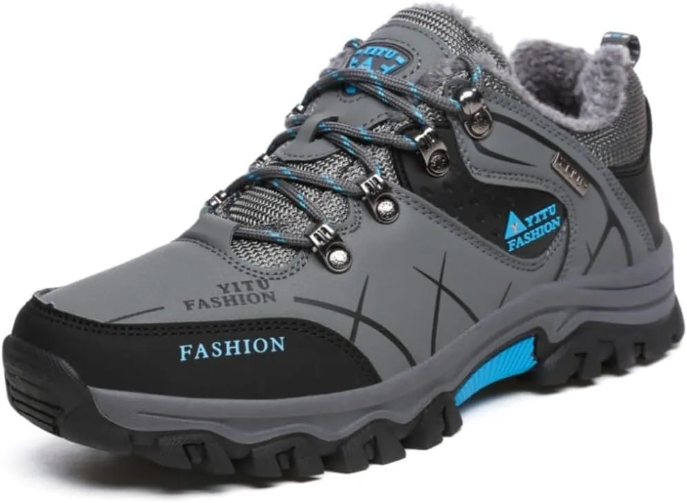 Mens Hiking Winter Snow Insulated Waterproof Outdoor Boots Short Boots with Warm Inner Lining, Lace-Up Closure, Round Toe - Running & Casual Wear