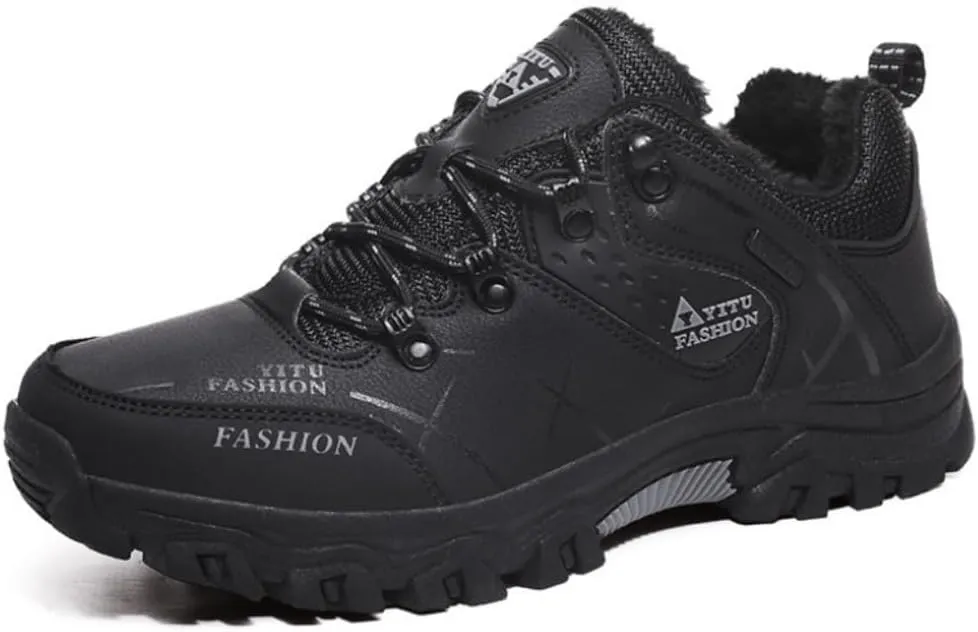 Mens Hiking Winter Snow Insulated Waterproof Outdoor Boots Short Boots with Warm Inner Lining, Lace-Up Closure, Round Toe - Running & Casual Wear