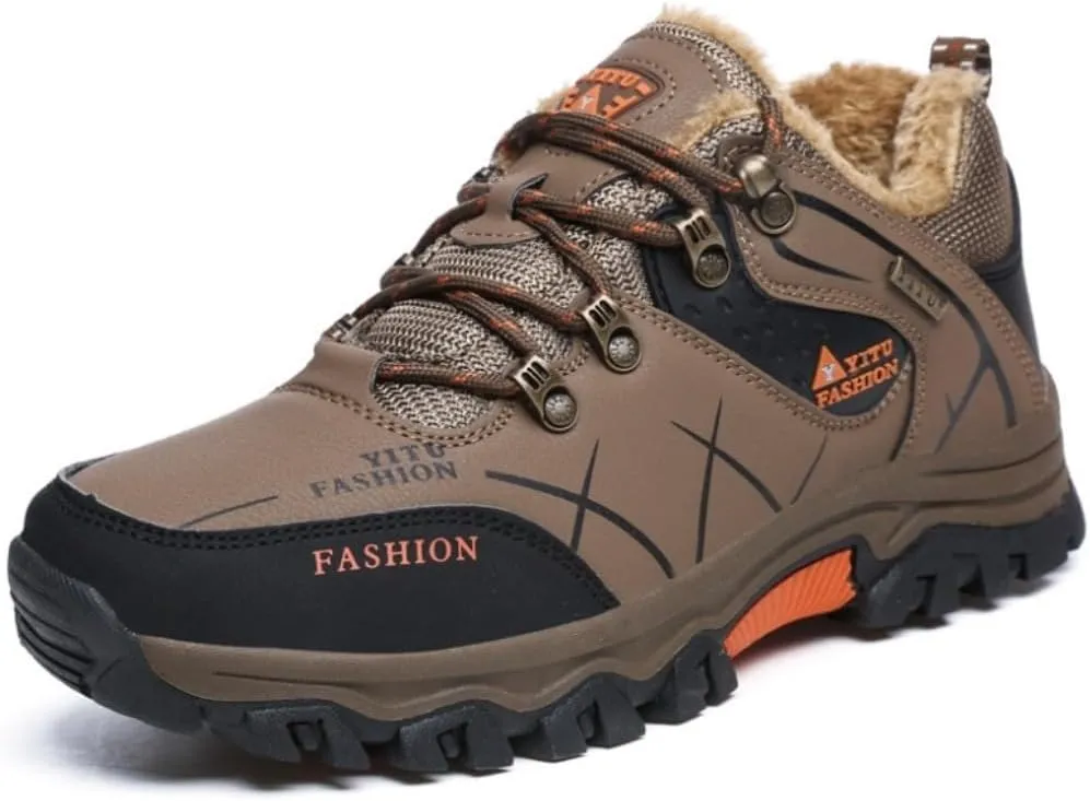 Mens Hiking Winter Snow Insulated Waterproof Outdoor Boots Short Boots with Warm Inner Lining, Lace-Up Closure, Round Toe - Running & Casual Wear