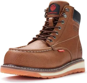 SUREWAY Mens Heavy Duty Soft/Composite/Steel Toe Work Boots for Men-Comfortable,Goodyear Welt,Full Grain Leather,6 in Wedge Moc Toe Construction Boots/Shoes,Soft Toe Tobacco,Size 10.5