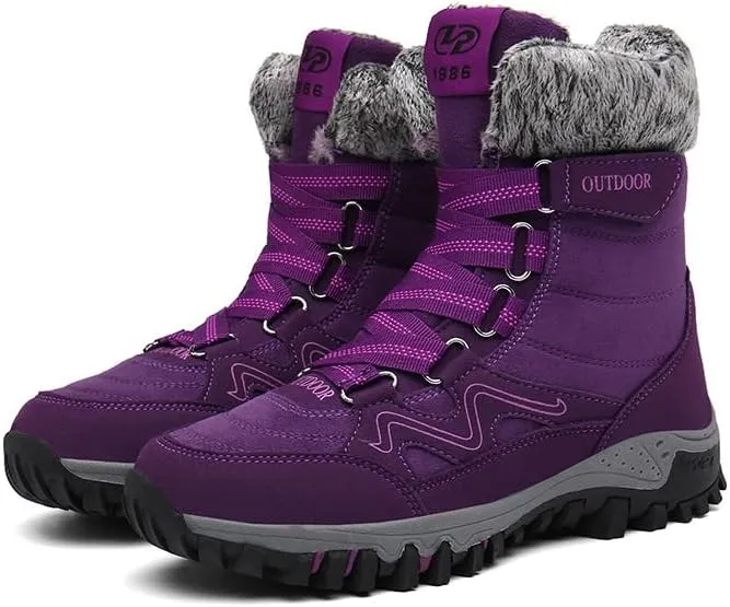 Women Winter Snow Boots Water Resistant Warm Fur Lined Anti Slip Mid-Calf Waterproof Casual Lightweight Hiking Outdoor Trekking Boot