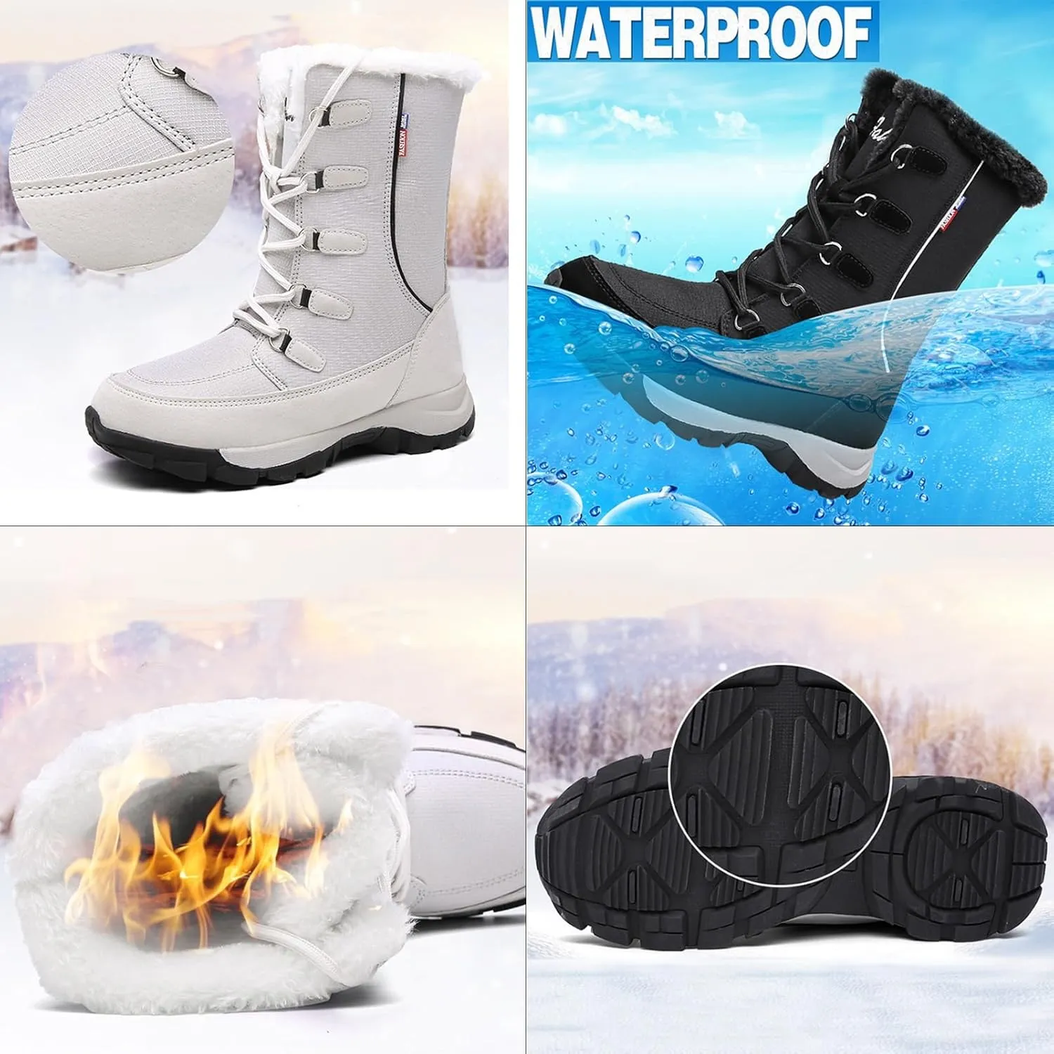 Womens Winter Boots Waterproof Insulated,High Top Breathable Keep Warm Winter Shoes Women,Casual Comfortable Fur Lined Women's Snow Boots,Slip Resistant
